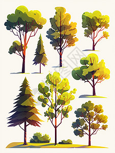 各种的绿色卡通小树背景图片