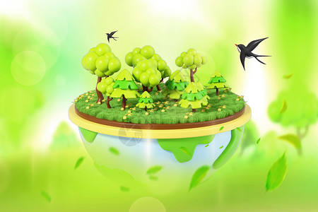 树上的鸟儿3D立体世界森林日主题背景设计图片