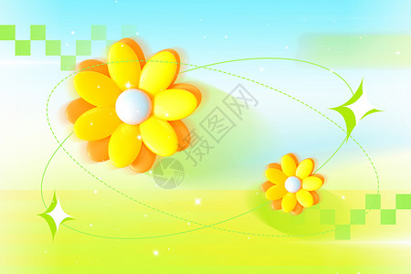 春季赏花季3D立体春季赏花春游主题背景设计图片