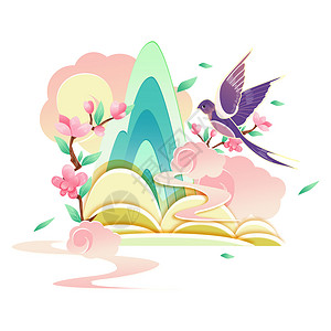 绿色可爱燕子植物春天插画人物元素高清图片