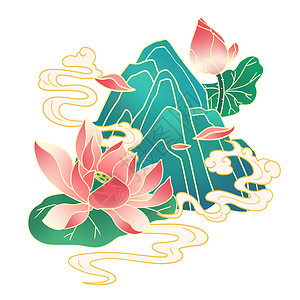 中国风人绿色可爱莲花植物春天插画人物元素插画