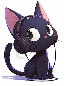 听听音乐正在戴着耳麦认真听音乐的卡通猫插画