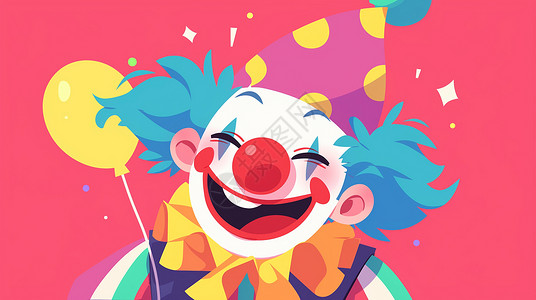 滑稽小丑开心大笑滑稽的彩色小丑插画