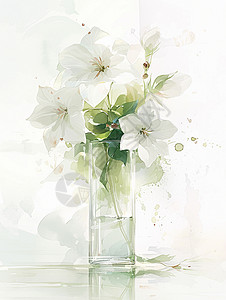 透明花瓶透明的花瓶中插着几枝花朵手绘风插画插画