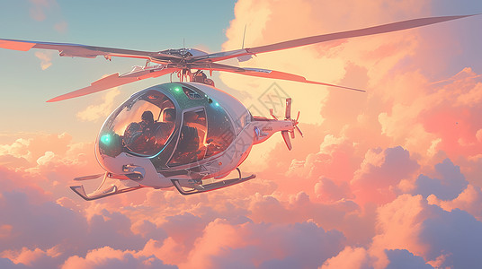 直升机降落正在飞行的升机插画