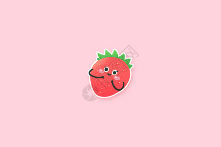 手绘草莓蛋筒手绘可爱卡通肌理风多巴胺拟人表情水果草莓插画
