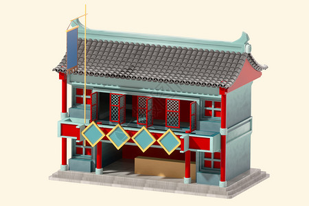 c4d立体卡通古建筑酒楼3d插画元素背景图片