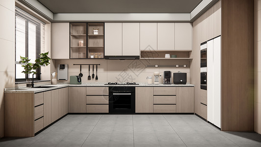 厨房3D现代L形厨房设计图片