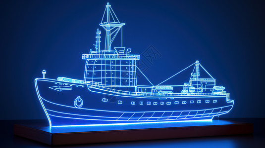 黑色手绘轮船轮廓3D线条插画