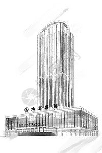 新加坡特色建筑深圳城市特色建筑水墨素描插画老地标深圳国际贸易中心大厦插画