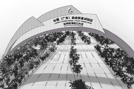深圳城市特色建筑水墨素描插画老地标深圳前海蛇口片区背景图片