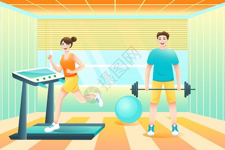 健身房哑铃锻炼健身房运动插画