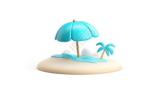 3D沙滩夏天沙滩躺椅3D立体图标插画