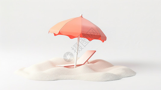 3D沙滩夏天沙滩躺椅立体3D图标插画