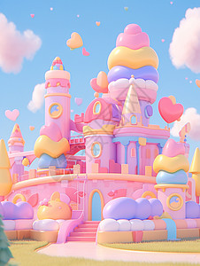 复古城堡粉色系可爱的卡通城堡插画