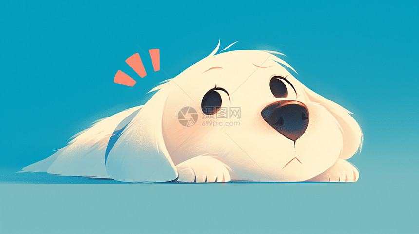 乖巧白色可爱的卡通小狗趴在地上图片