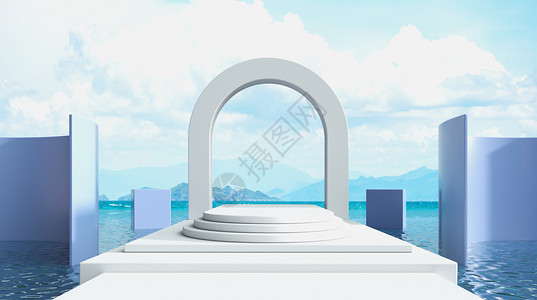 3d海洋背景创意几何展台设计图片