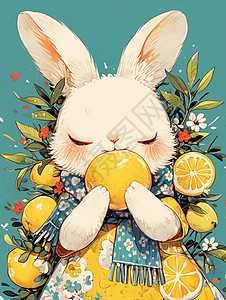 可爱的卡通小白兔与橙子背景图片