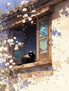 一只可爱的卡通小黑猫背景图片