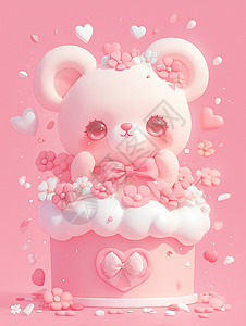 粉嫩的背景在礼物盒上可爱的小熊背景图片