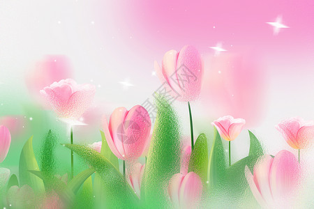 两只郁金香玻璃风赏花背景设计图片