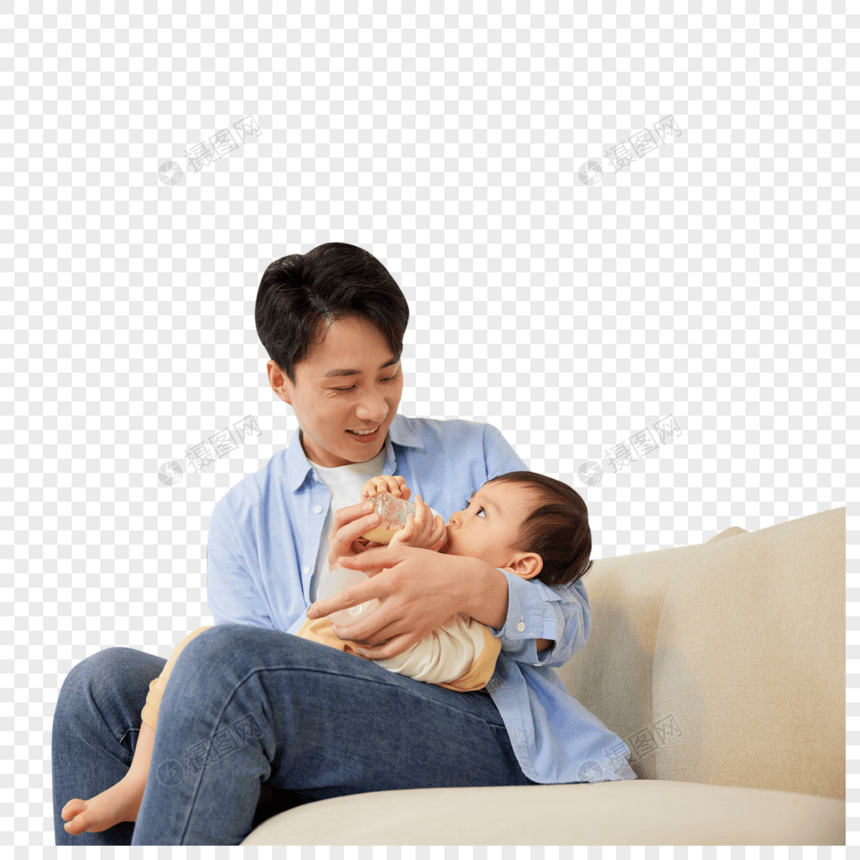 年轻奶爸在家给宝宝喂奶图片