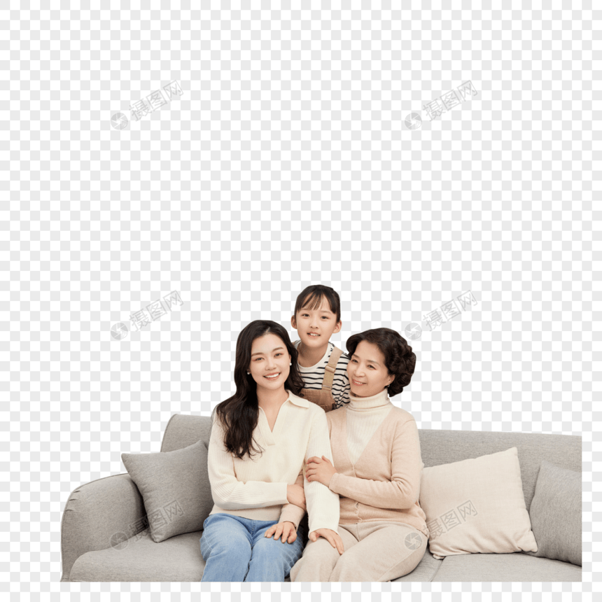 祖孙三人在沙发上温馨互动图片