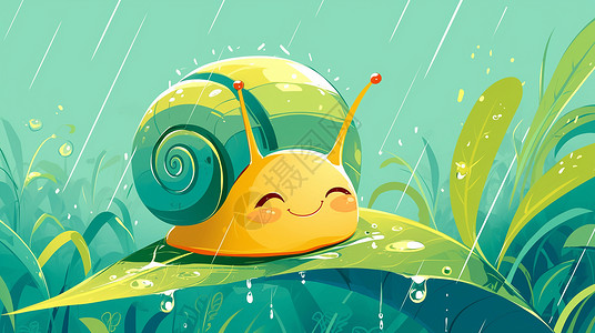 雨中的卡通小蜗牛高清图片
