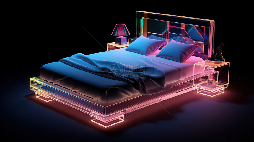 立体智能家居卧室床3D图标图片