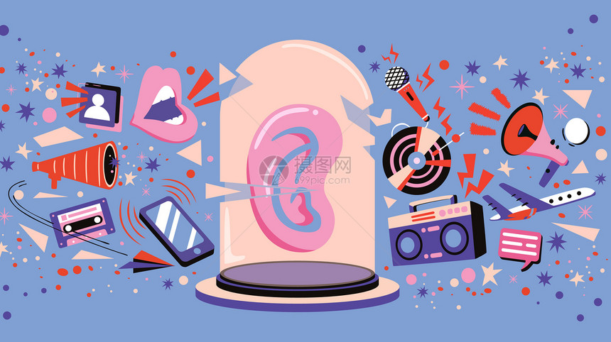 世界噪音日爱耳健康用耳健康扁平风横版插画图片
