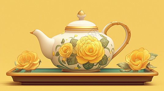 花朵主题立体卡通茶具背景图片