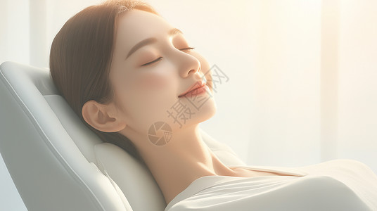 韩式汗蒸躺在床上休息面带微笑的年轻女人插画