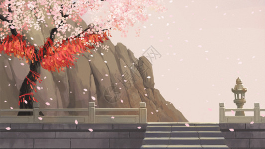 山热气球春日盛开的樱花树唯美GIF高清图片