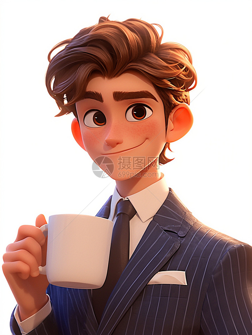 端着咖啡杯优雅喝咖啡的男人图片