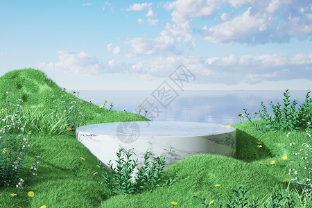 夏季给植物浇水草地植物展台设计图片