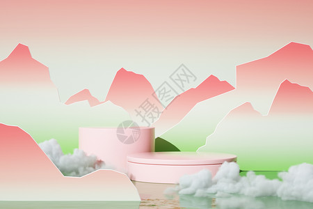 中式水面山体展台背景图片