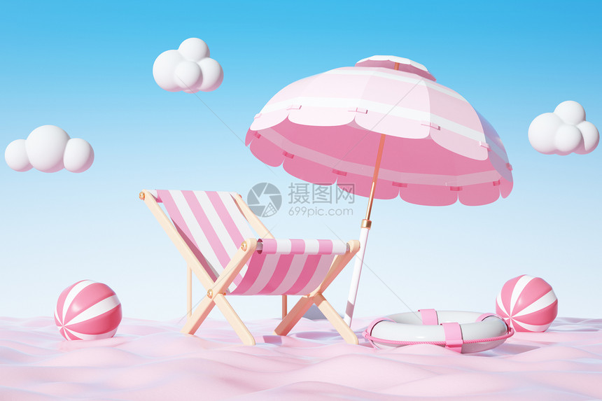 粉色沙滩椅场景图片