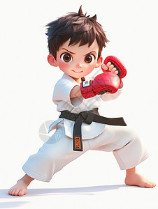 白色背景的练拳击的卡通小男孩高清图片