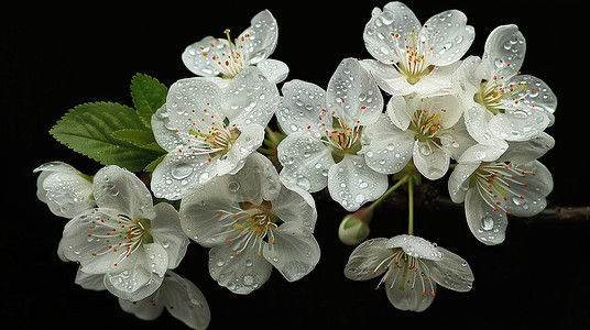 满是雨滴盛开的梨花背景图片