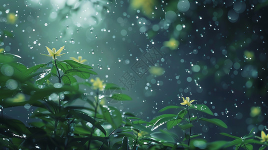 雨天绿植春天雨中的绿植插画