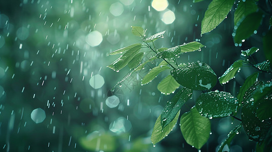 雨天绿植春天雨下绿植插画