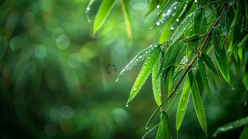 春天雨中绿色调竹林风景图片