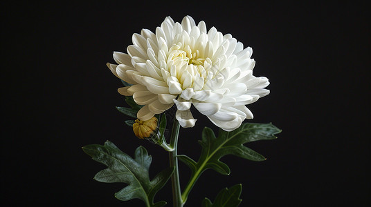花朵摄影深色背景一朵白色菊花插画