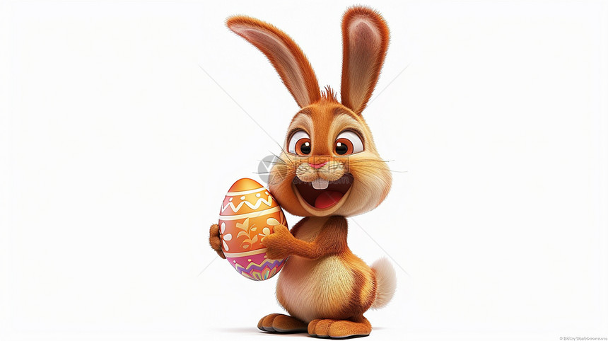 复活节怀抱彩色蛋的毛茸茸的卡通兔子图片