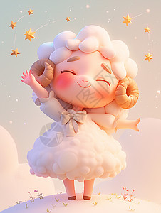 开心跳舞立体可爱的小羊背景图片