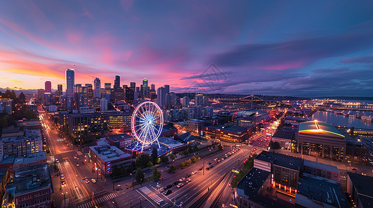 航拍都市夜晚航拍视角繁华的额城市夜景插画