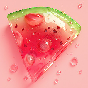 甜品粉色西瓜美味的卡通果冻插画