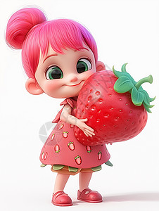 草莓舒芙蕾可爱粉色头发卡通小女孩插画