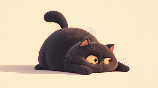 贱萌黑色软萌可爱的小黑猫插画