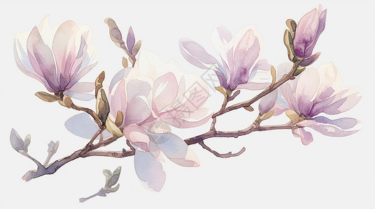 白色水彩白色背景手绘风浅紫色浪漫漂亮的卡通花朵插画